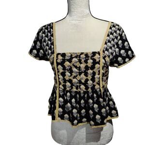 American Eagle Women's Sz XS Black Gold Cropped Top India Inspired Boho